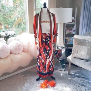 EUC Debbie Shuchat multicoloured abstract print pleated skirt, 4